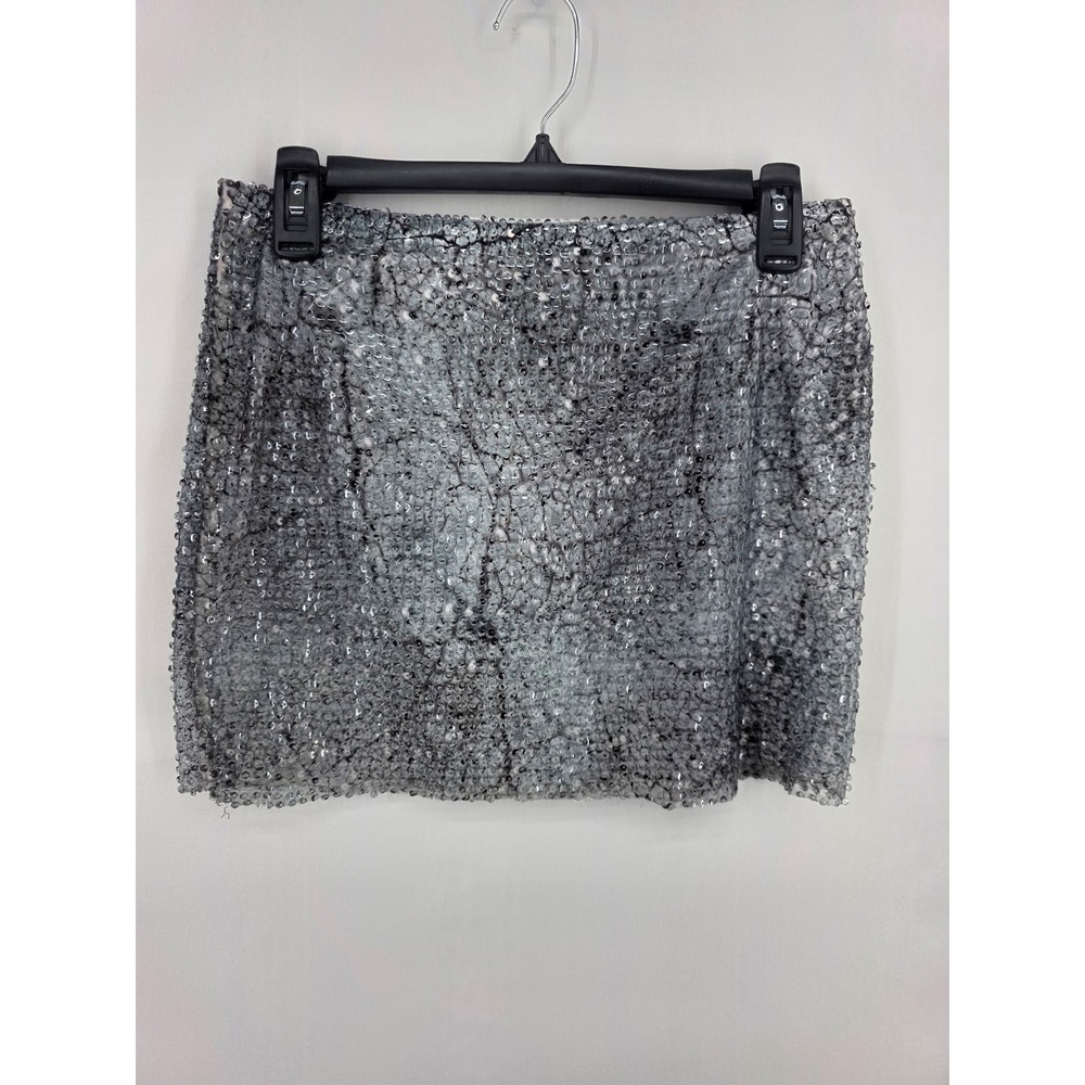 Guess Los Angeles Silver Black Sequin Mini Skirt Marble Pattern Size M USA Made